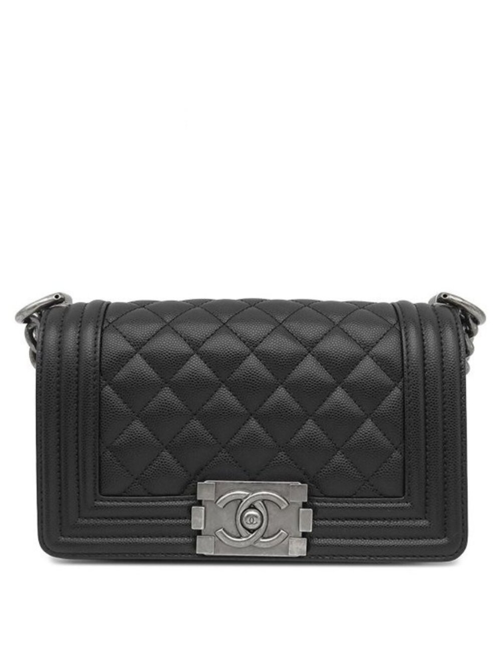 Chanel Shoulder Bag Boy 20 Caviar Leather Black Gunmetal Chain